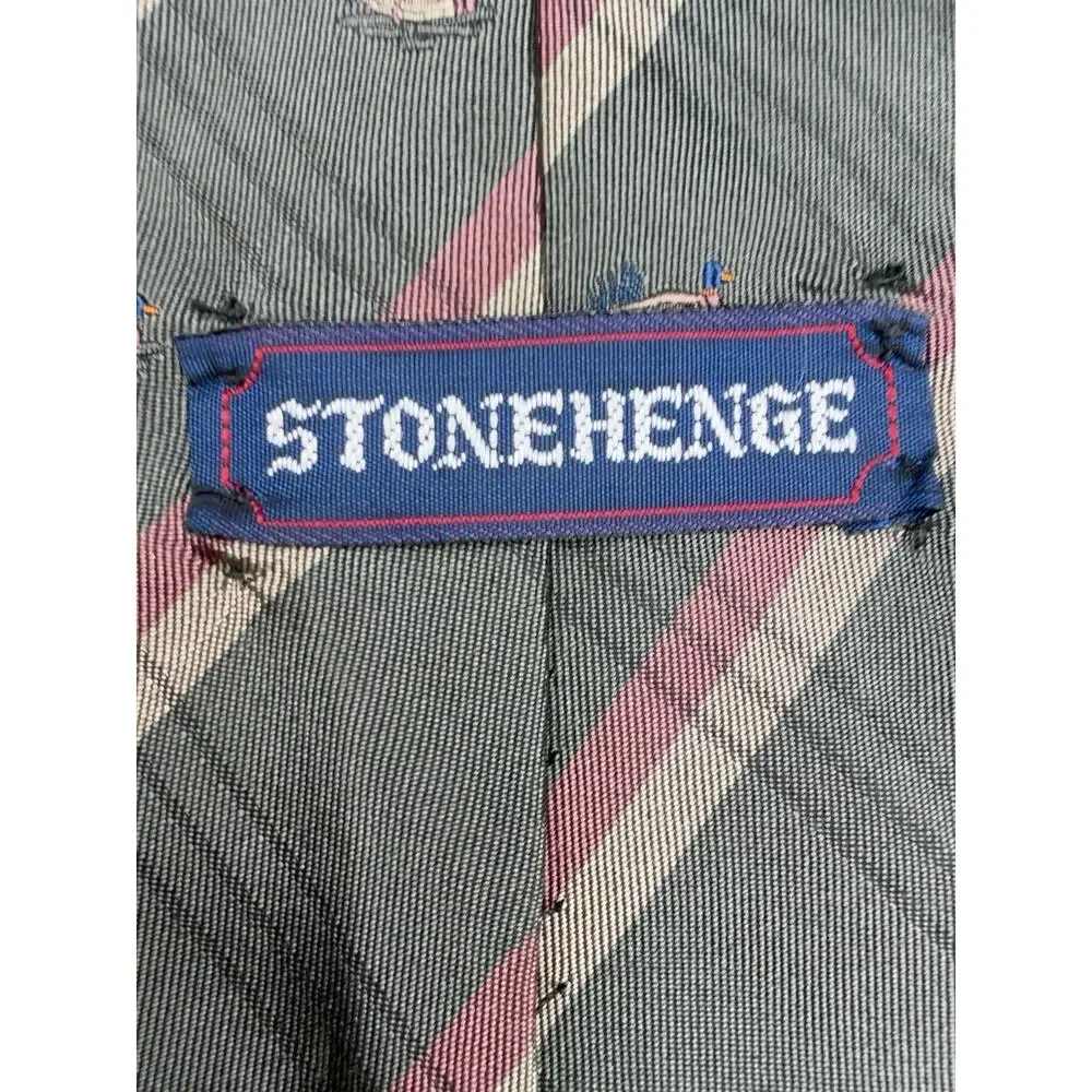 Vintage Stonehenge Silk Tie Mallard Duck Stripe Gray Pink 56” Novelty Necktie